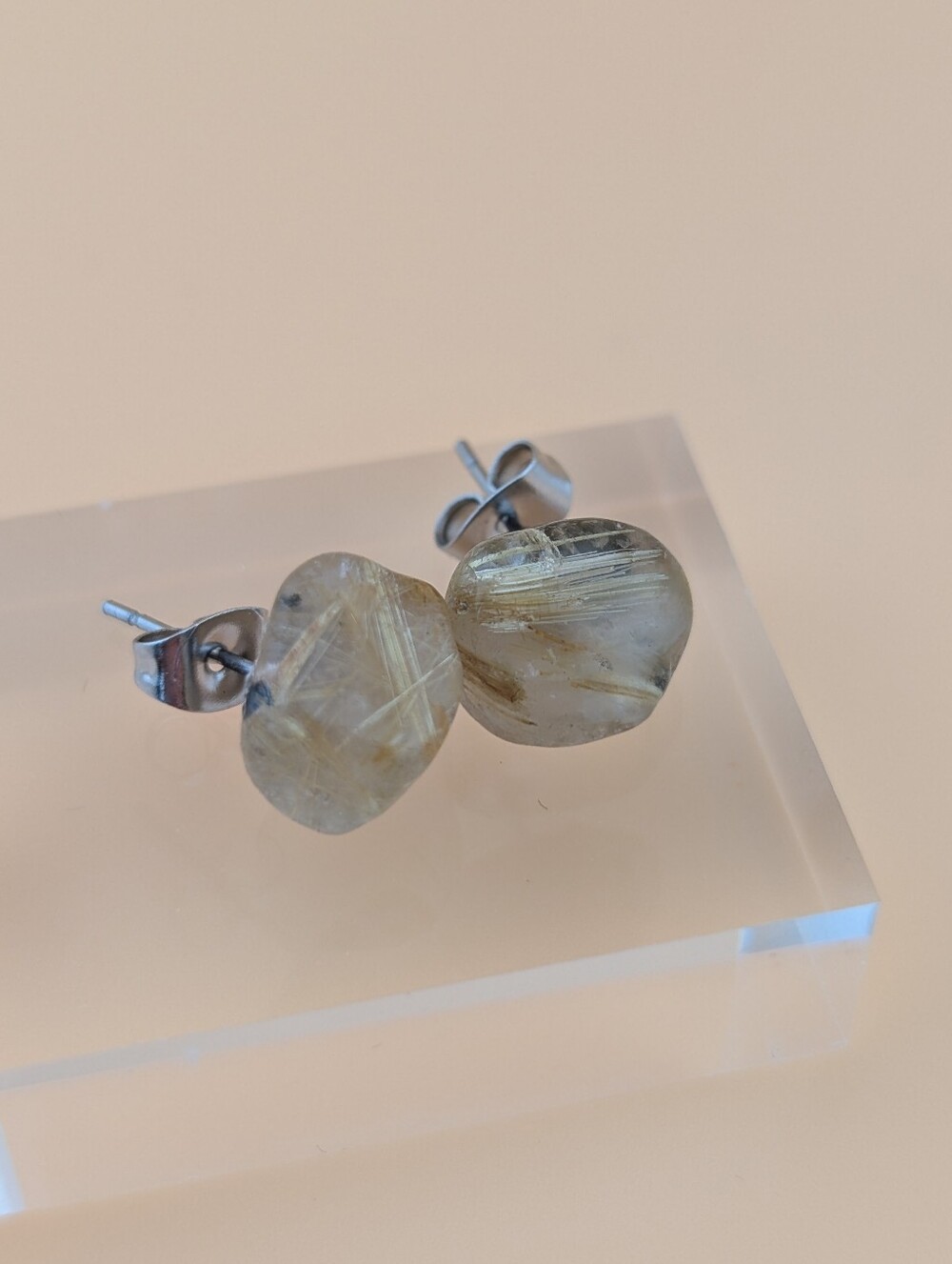 Rutilated Quartz Honey Color Gemstone Boho Earrings - Picture 9 of 11